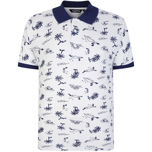 Bigdude Palm Trees Print Polo Shirt White