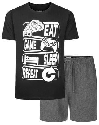 Bigdude Eat Game Sleep Repeat PJ Set Black/Charcoal Marl
