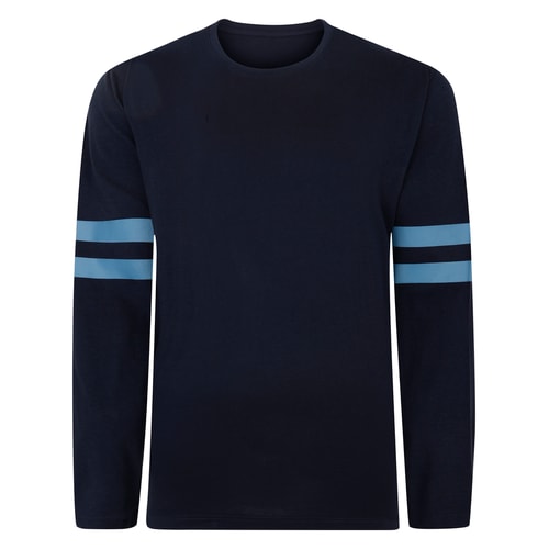 Bigdude Long Sleeve T-Shirt With Dual Arm Stripe Navy/Light Blue