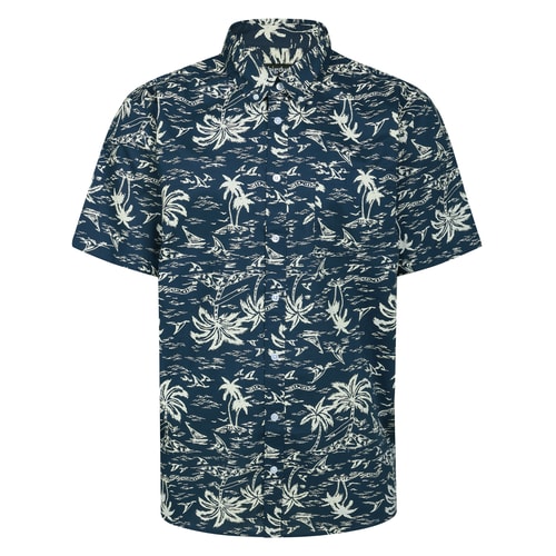 Bigdude Button Down Island Short Sleeve Shirt Navy Tall
