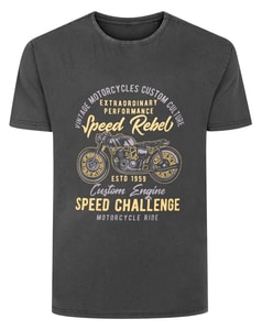Bigdude Acid Washed Speed Rebel Print T-Shirt Washed Black Tall
