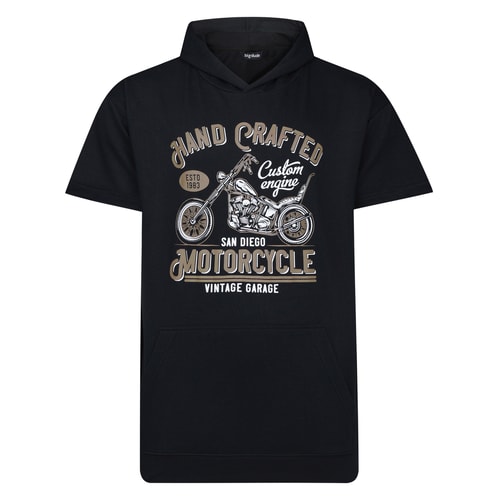 Bigdude Short Sleeve Print Hoody Black Tall