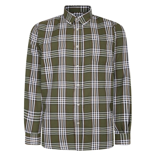 Bigdude Button Down Long Sleeve Check Shirt Olive