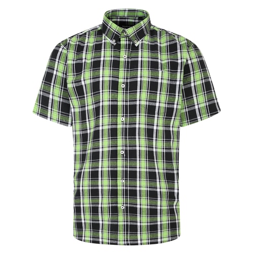 Bigdude Button Down Short Sleeve Check Shirt Green Tall