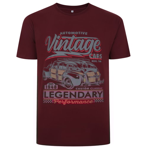 Bigdude Vintage Car Print T-Shirt Burgundy