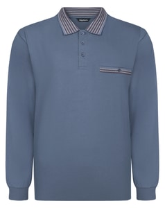 Bigdude Heavy Jersey Contrast Collar Long Sleeve Polo Dusty Blue