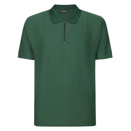 Bigdude Textured Zip Up Smart Polo Shirt Dark Green