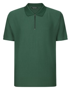 Bigdude Textured Zip Up Smart Polo Shirt Dark Green