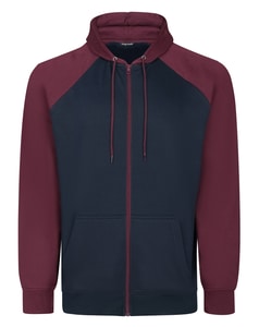 Bigdude Zip Thru Raglan Sleeve Hoody Burgundy/Navy Tall