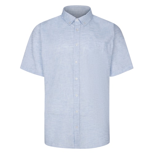 Bigdude Lightweight Linen Touch Button Down Collar Shirt Blue
