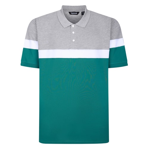 Bigdude Pique Colour Block Polo Shirt Teal/Grey/White