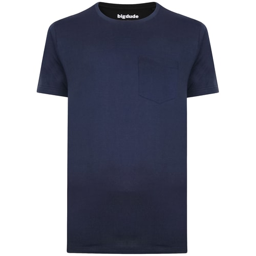 Bigdude Plain Crew Neck T-Shirt With Pocket Navy