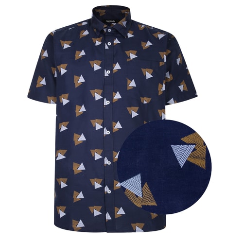 Bigdude All Over Abstract Print Woven Short Sleeve Shirt Navy Tall
