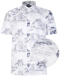Bigdude Assorted Sketch Print Short Sleeve Shirt White