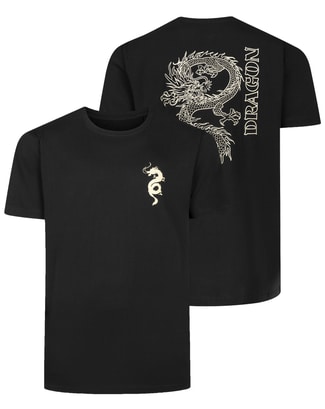Bigdude Dragon Small Front And Back Print T-Shirt Black