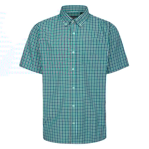 Bigdude Button Down Collar Checked Short Sleeve Poplin Shirt Green Tall