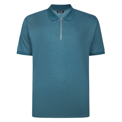 Bigdude Zipped Geometric Polo Shirt Petrol