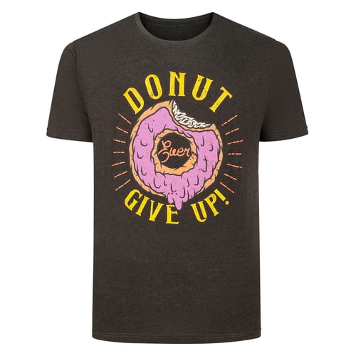 Bigdude Donut Give Up Print T-Shirt Charcoal Marl Tall