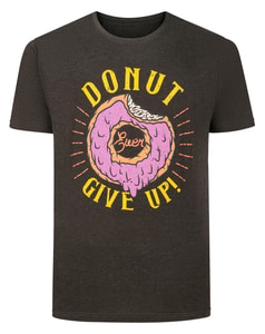 Bigdude Donut Give Up Print T-Shirt Charcoal Marl Tall