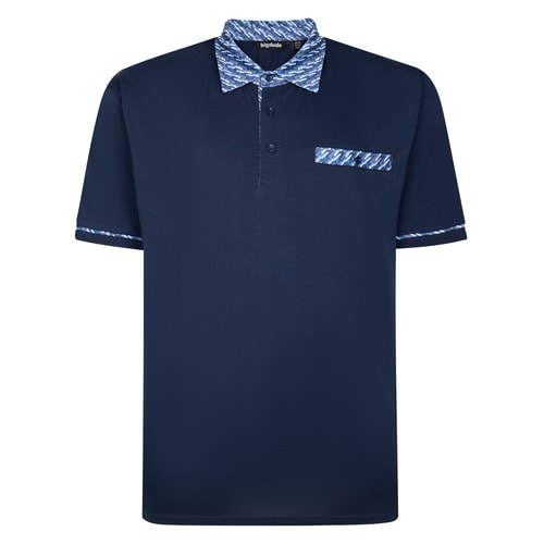 Bigdude Contrast Printed Jersey Polo Navy