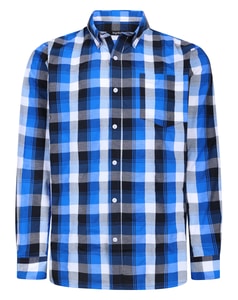 Bigdude Button Down Collar Checked Long Sleeve Poplin Shirt Deep Blue