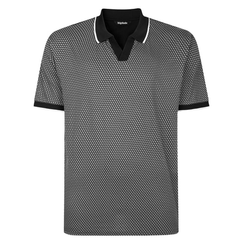 Bigdude Geometric Print Relaxed Collar Polo Shirt Black