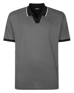 Bigdude Geometric Print Relaxed Collar Polo Shirt Black