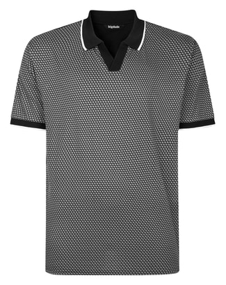 Bigdude Geometric Print Relaxed Collar Polo Shirt Black
