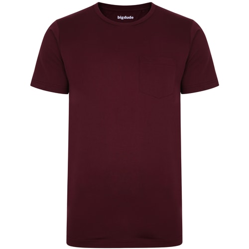 Bigdude Plain Crew Neck T-Shirt With Pocket Burgundy Tall