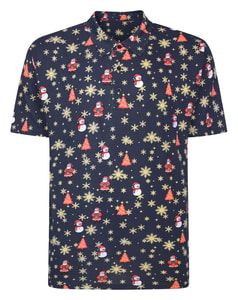 Bigdude Christmas Print Polo Navy