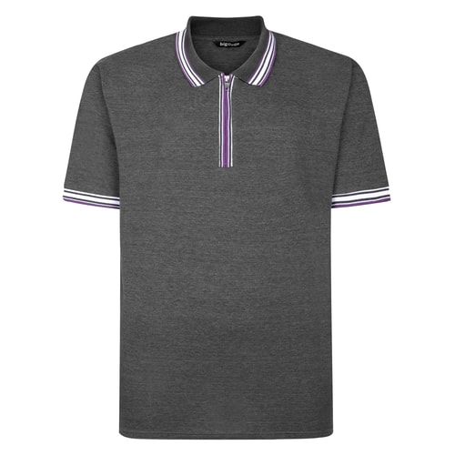 Bigdude Zipped Polo With Tipping Charcoal Marl