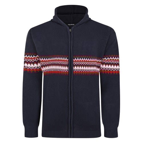 Bigdude Fair Isle Full Zip Knitted Hoody Navy