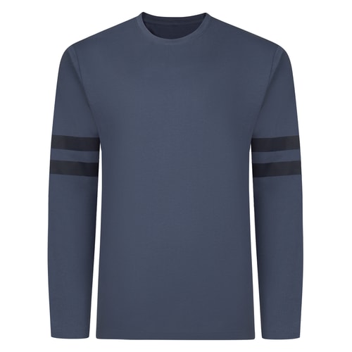 Bigdude Long Sleeve T-Shirt With Dual Arm Stripe Dusty Blue