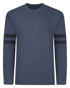 Bigdude Long Sleeve T-Shirt With Dual Arm Stripe Dusty Blue