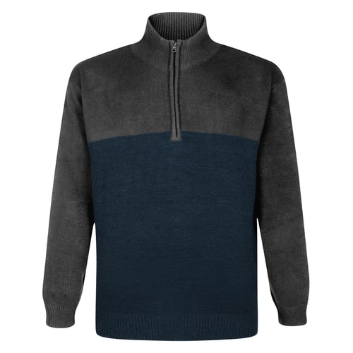 Bigdude 1/2 Zip Knitted Colour Block Jumper Charcoal/Navy