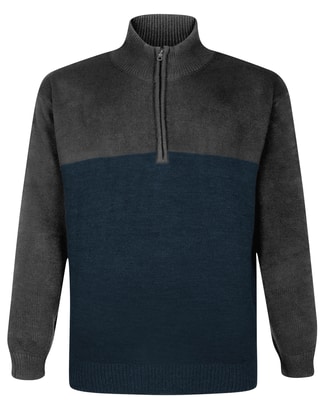 Bigdude 1/2 Zip Knitted Colour Block Jumper Charcoal/Navy