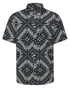 Bigdude Button Down Bandana Short Sleeve Shirt Black