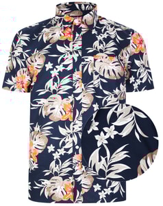 Bigdude Blooming Flower Print Short Sleeve Shirt Navy