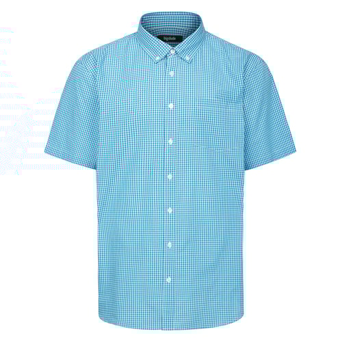 Bigdude Button Down Gingham Short Sleeve Shirt Blue