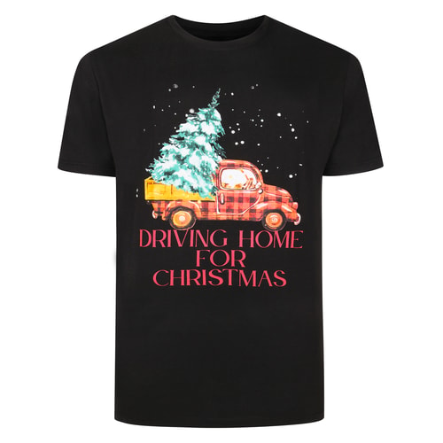 Bigdude Driving Home for Christmas Print T-Shirt Black