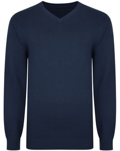 Bigdude Plain V Neck Knitted Jumper Navy