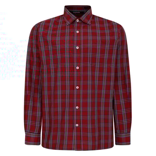 Bigdude Checked Poplin Long Sleeve Shirt Burgundy/Blue