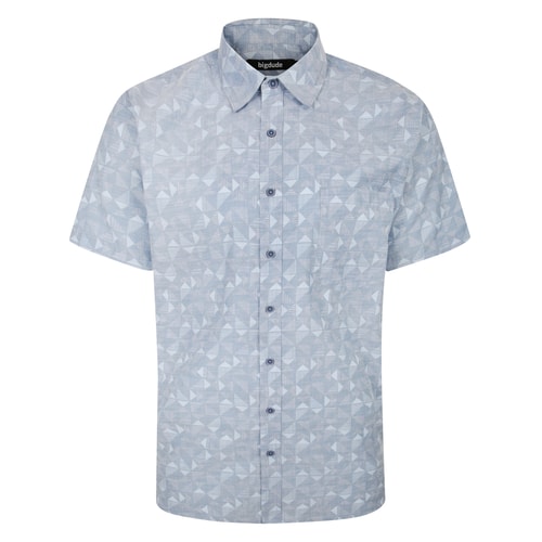 Bigdude Ethnic Print Short Sleeve Shirt Grey Tall