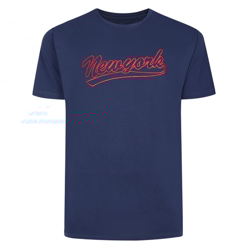 Bigdude New York Embroidery Crew Neck T-Shirt TALL Navy