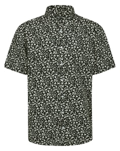 Bigdude Button Down Abstract Floral Short Sleeve Shirt Black