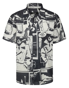 Bigdude Comic Relaxed Collar Short Sleeve Shirt Black