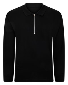 Bigdude Smart Single Jersey Long Sleeve Polo With Zip Black