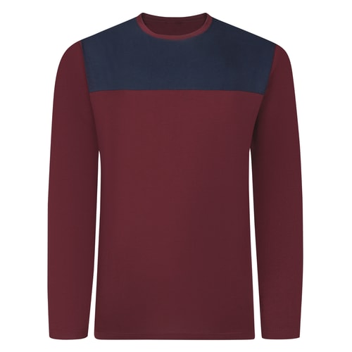 Bigdude Cut & Sew 2 Tone Long Sleeve T-Shirt Burgundy/Navy