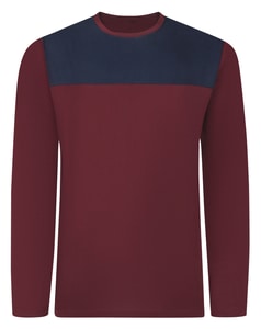 Bigdude Cut & Sew 2 Tone Long Sleeve T-Shirt Burgundy/Navy