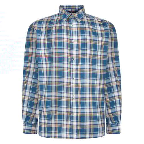 Bigdude Button Down Long Sleeve Check Shirt Teal